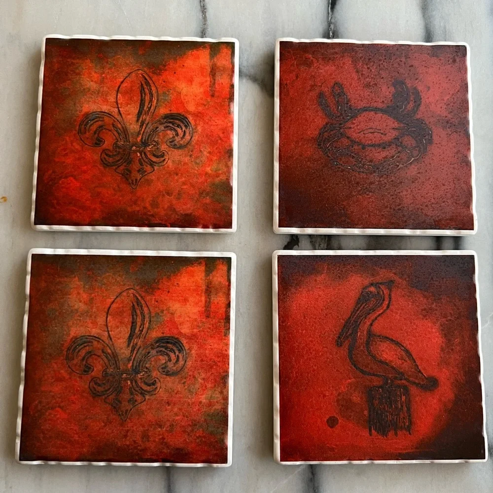 Louisiana themed Absorbent Coaster and trivet Set - 4 coasters 1 trivet